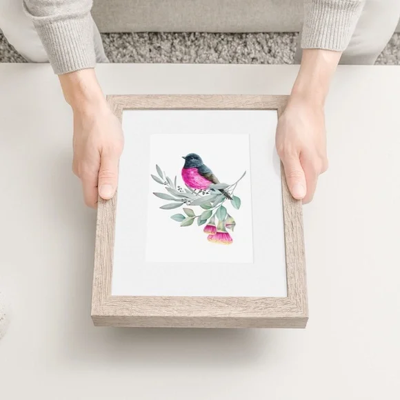 Pink Robin Bird Wall Art Watercolor Illustration Print Poster Card Unframed - Picture 7 of 7